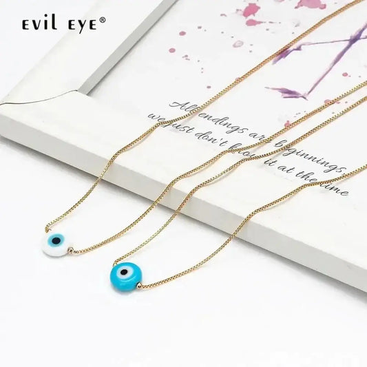 EVIL EYE Turkish Bead Necklace: Copper Gold Color Long Chain Jewelry VIP-Cosmetics