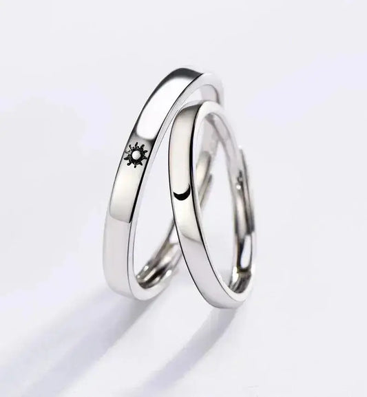 Minimalist Silver Sun Moon Adjustable Ring - Couple Engagement Jewelry VIP-Cosmetics